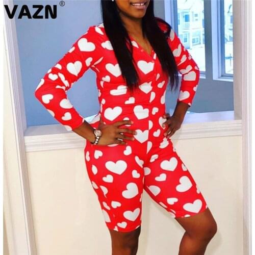 VAZN 2020 Hot Style Plus Size Soft Elastic Young Daily Fancy Free Fashion Full Sleeve Women High Waist Skinny Playsuits