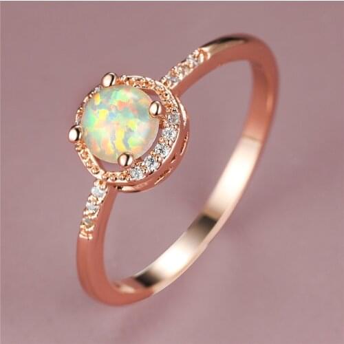 Vintage Female White Opal Stone Ring Charm Rose Gold Color Engagement Ring Cute Round Zircon Thin Wedding Rings For Women