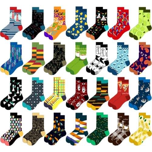 1 pair men socks combed cotton New geometric male socks fruit female socks street tide socks astronaut mid tube socks 2020