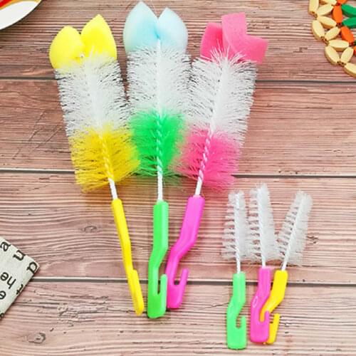 2pcs/set Baby Bottle Brush Nipple Brush 360-degree Rotating Head Cleaning Sponge Cup Brush Kit for Kids bottle brush