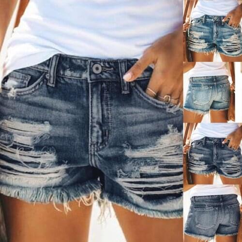 2021 Summer Denim Short Women Sexy Mid Waist Hole Ripped Shorts Fashion Casual Slim Jeans Shorts Lady Hotpants Streetwear Шорты