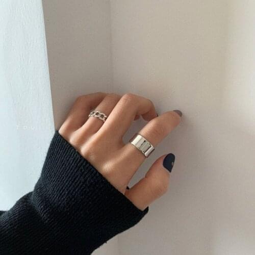 3PCS/SET Korea Vintage Metal Chain Open Rings for Women Gold Silver Color Wide Ring Set Party Jewelry Gifts