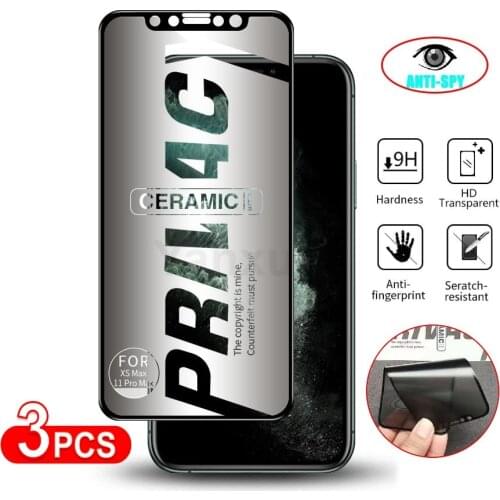 3Pcs Matte Soft Ceramic Antispy Tempered Glass For iPhone 12 Mini 11 Pro X XS Max XR 7 8 6S Plus SE2020 Privacy Screen Protector