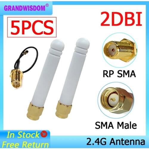 5pcs 2.4Ghz antenna wifi 2~3dbi SMA male 2.4 ghz antena wi fi Zigbee Small Size aerial + PCI U.FL IPX to RP-SMA Pigtail Cable