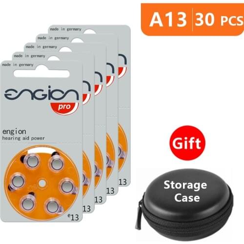 Hearing Aid Batteries Size 13 za Engion Pro,Pack of 30,Orange Tab PR48 1.45V Type A13 AU-6nhs Zinc Air Battery with Storage Case