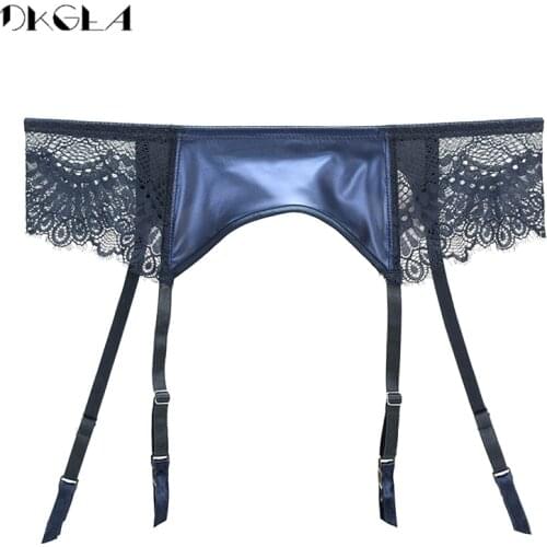 Glossy Leather Garters Black Stocking Lace Embroidery Brand Ultrathin Hot Sexy Garters Women Stocking Suspender Belt Temptation