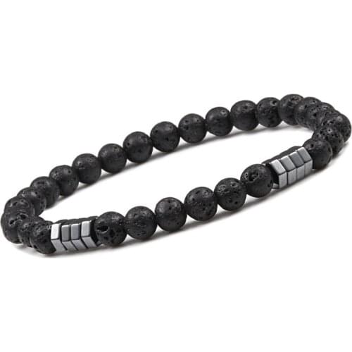 Classic 6mm Geometric Hematite Bead Simple Strand Bracelet Natural Lava Stone Bangls Men Women Prayer Yoga Charm pulsera Jewelry