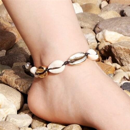 Boho Shell Anklets for Women Handmade Black Rope Chain Woven Natural SeaShell Foot Jewelry Summer Beach Bohemian Bracelet Anklet