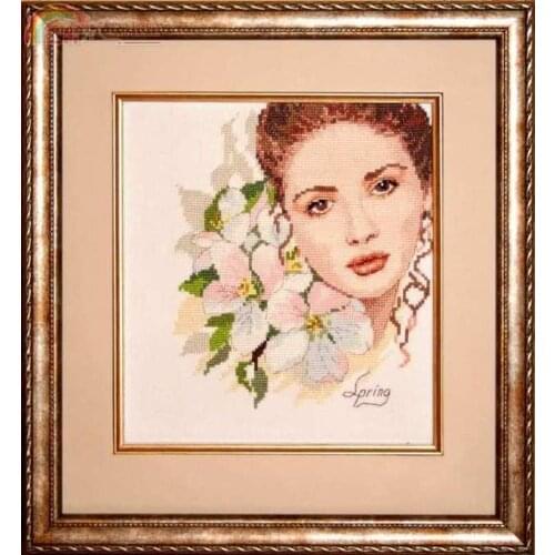 Magnolia Flowers and Girls Top Quality Embroidery Needlework 14CT Unprinted Cross Stitch Kits DIY Arts Handmade Home Decor