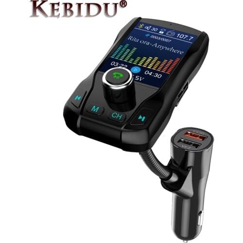Kebidu FM Transmitter Wireless Bluetooth Handsfree Car Kit 360 Rotatable Car MP3 Audio With 5V 2.1A Dual USB Charger 1.8" Screen