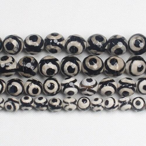 Faceted Black 3eyes 8-12mm Dzi agates Round Beads 14.5"For DIYJewelry making! Mixed wholesale for all items