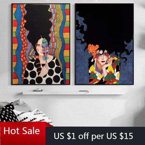 Canvas Painting Vintage Abstract Girl Hair Flower Women Fashion Nordic Wall Art Decor Pictures For Poster Aesthetic Room Decor