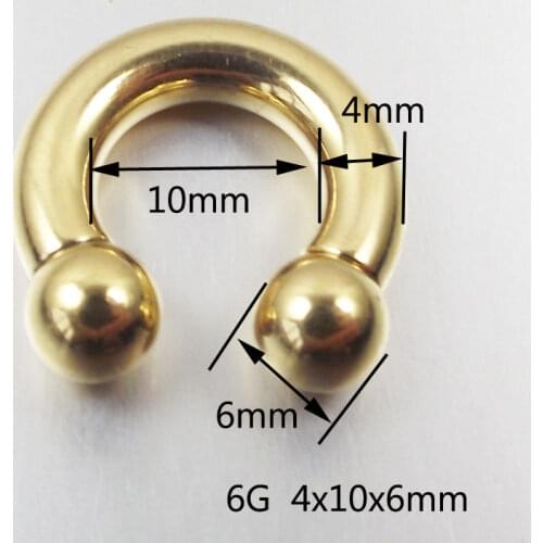 SaYao Gold 6G Stainless Steel CBR Internally Threaded BCR Circular Barbells Horseshoe Nose Ring Flesh Tunnel Body Jewelry