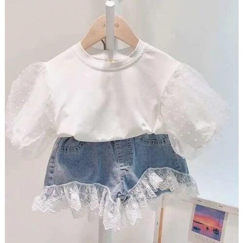 Summer Girls Clothes Set 2021 New Fashion Childrens Baby Short Sleeve T-shirt Top Jeans Two-piece Set Kids Clothing