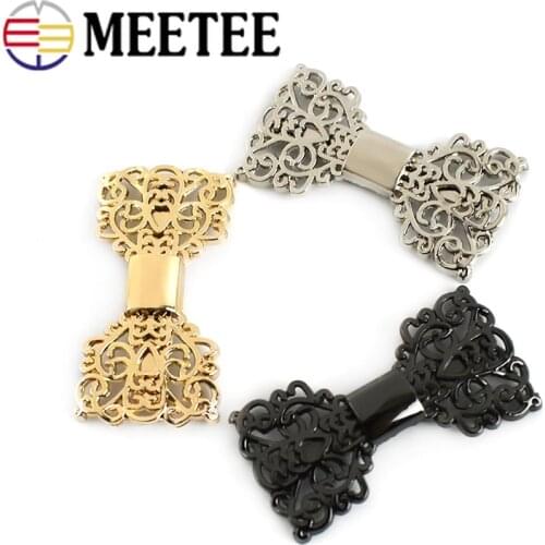 Meetee 5/10pcs 38X20mm Metal Bow Decor Button Clasp Hollow Flower Shoes Buckle DIY Jewelry Pin Clip Buckles Garment Accessories