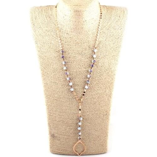 Moodpc Fashion Bohemian Jewelry Crystal and Flat Chain Connect Shaped Pendant Necklaces Women Ethnic Necklace