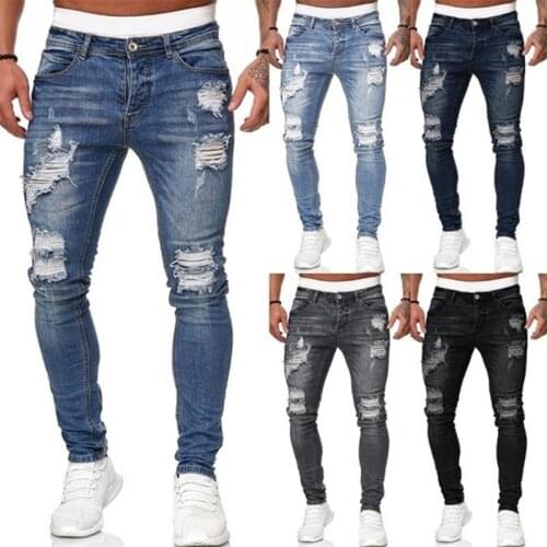2021 Men Hot Style Elastic Hole Wear White Slim Jeans Fashion Trend Simple Pantalones Hombre Street Wear Men Jeans