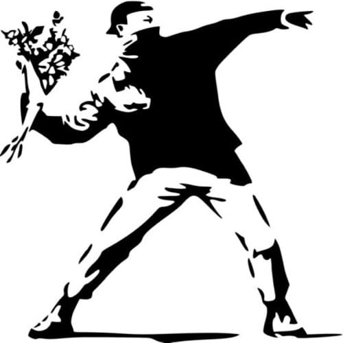 LLY-0384 for Banksy Teenager Holding A Flower Creativity Stickers PVC Design Fashion Sticker Cars Laptop Waterproof Decorative