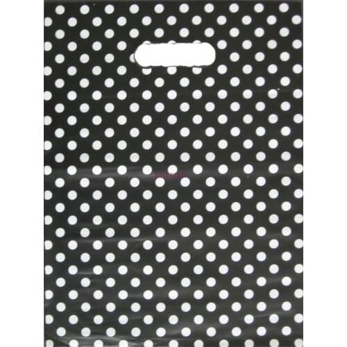Wholesale 50pcs/lot Round Dots Black Plastic Gift Bag 25x35cm Jewelry Boutique Packaging Bags Plastic Shopping Bags With Handle