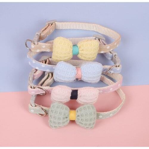 Lovely Flower Bowknot Cat Collar Adjustable Strap Solid Color Pet Collar Cat Necklace Puppy Small Dog Supplies Cat Accessories