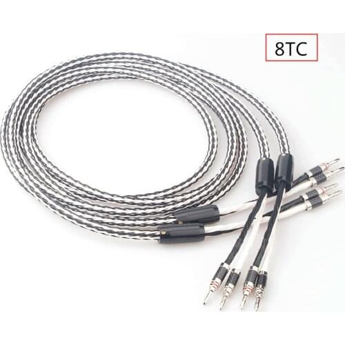 Pair Audiophile 8TC Single Crystal Copper HiFi Audio Speaker Cable Y-Y Banana Plug-Banana Plug Banana Plug-Y Plug