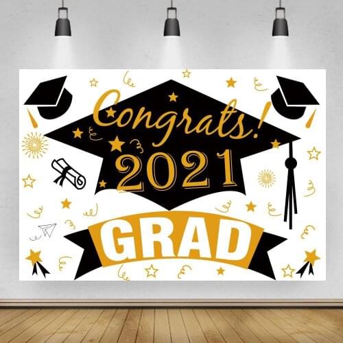 Congrats Grad Themed Party Selfie Backdrop Graduation Class of 2021 Banner Background for Photographic Photo Prop