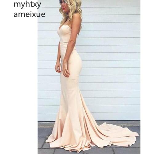 Simple Cheap Sexy Evening Dress Mermaid Formal 2021 Prom Party Dresses Sweep Train Sleelevess Evening Gown Custom Made Plus Size