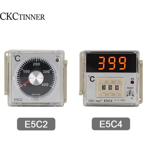 E5C4/E5C2 Digital Display Pointer knob Temperature Controller 0-399/0-999 Celsius K Type/PT100 Type Thermostat With Socket 220V