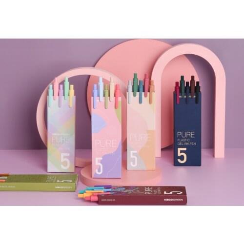 5pcs/box Kaco Cute Retractable Gel Pens Vintage Pen Extra Fine 0.5mm Kawaii Pen Stationery for Kids School Office Supplies