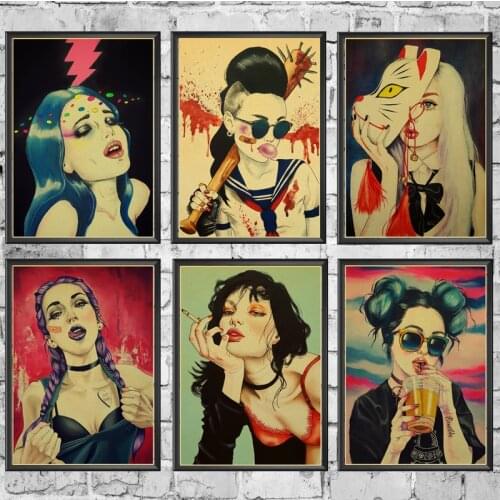 Sexy Girl Retro Poster Prints High Quality Wall Stickers For Living Room Home Decoration