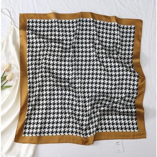 Silk Scarf Small Square Scarf Women 2021 New Houndstooth Print Scarf Professional Bib Simple Scarf Shawl Wholesale