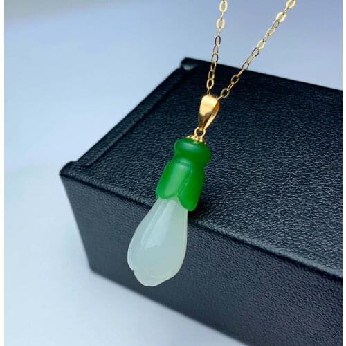 SHILOVEM 18k YELLOW gold real Natural green Jasper pendants classic fine Jewelry women none necklace plant 8*20mm mymz0820866by