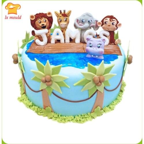 Cartoon Forest Animal Chocolate Mold Lion Monkey Giraffe Elephant Shape Silicone Folded Sugar Mold Baking Mold