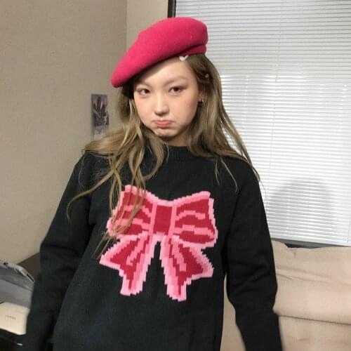 Kawaii Sweet Bowknot Harajuku Women Streetwear Pullover Sweater Japan Cute Loose Gothic Vintage Y2K Casual Ladies Knit Sweater