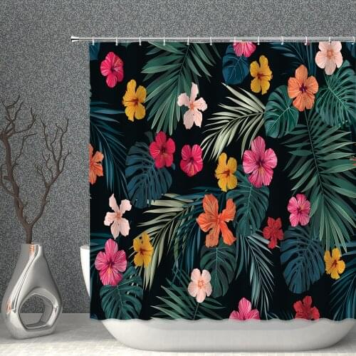 Tropical Green Leaf Plant Flower 3D Printing Shower Curtain Bathroom Decor Waterproof Polyester Fabric Bath Curtains With Hooks