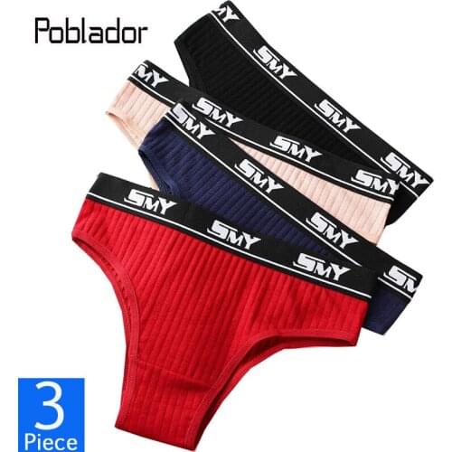 Poblador 3Pcs/Lot Sexy Womens Cotton Sport Panties Underwear Seamless Letter Briefs Low Waist Comfort Breathable Lady Lingerie