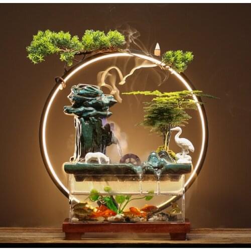Circulating Water Landscape Fish Tank Money Drawing and Luck Changing Landscape Water Fish Tank Flowing Water Ornaments