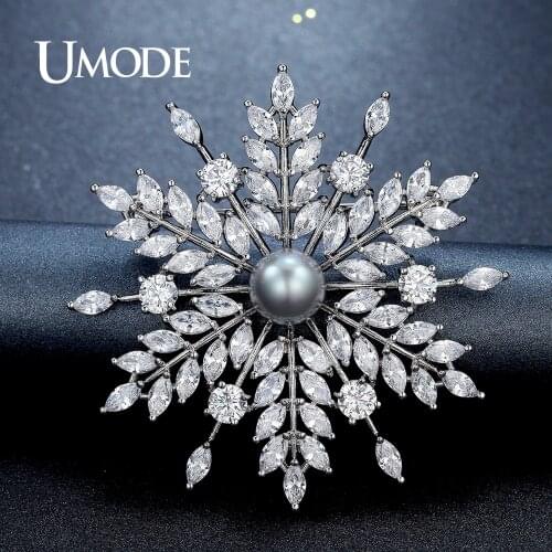 UMODE New Pearl Brooch Jewelry for Women Large Rhinestone Crystal Flower Brooches and Pin Wedding Smowflake Collar Brooch UX0007