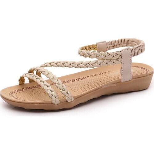 Weave Belt Women Sandals Comfortable Women Flat Sandals Summer Shoes Concise Ladies Beach Sandals Size 36-42 XKD4033