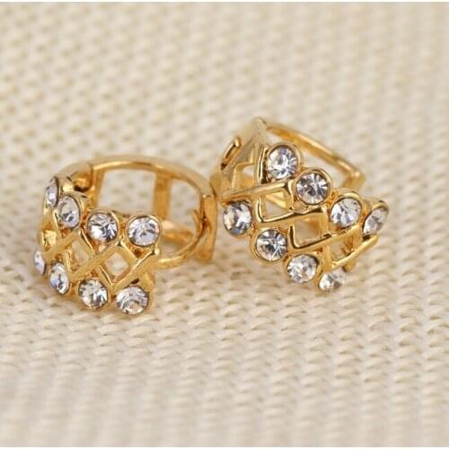 2pairs Leaf Shape New Jewelry Gold color Austrian Crystal Earrings For Women Party Daily Wear Jewelry Accessories