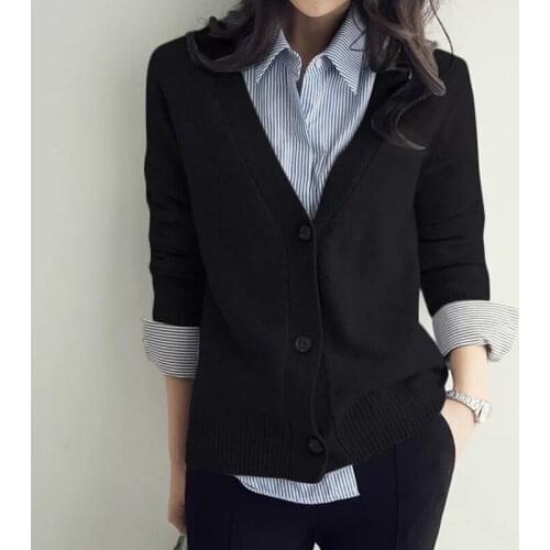 2021 Autumn New Knit Female Cardigan Women Loose Casual V Neck Knitted Sweater Fall Coat Lady Grey Cardigan NS4851