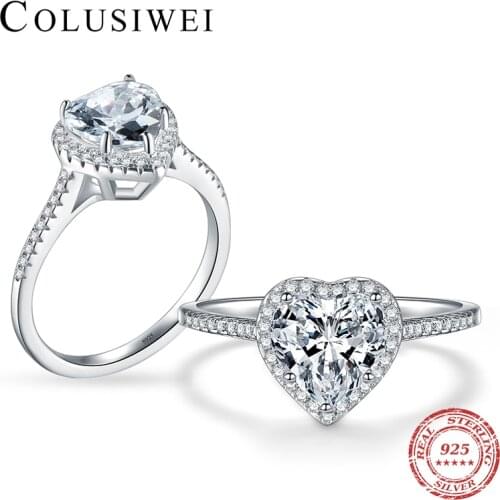 COLUSIWEI 925 Sterling Silver Shining Clear CZ Romantic Love Hearts Ring for Women Fashion Luxury Engagement Promise Jewelry