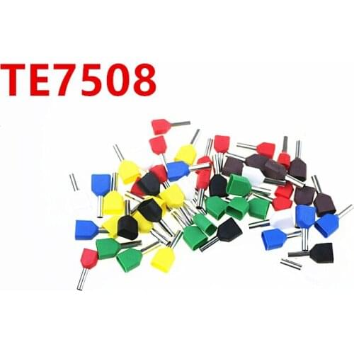 100PCS TE7508 Double wire tube type pre insulated end head LD4 cold pressed terminal two 0.75 square
