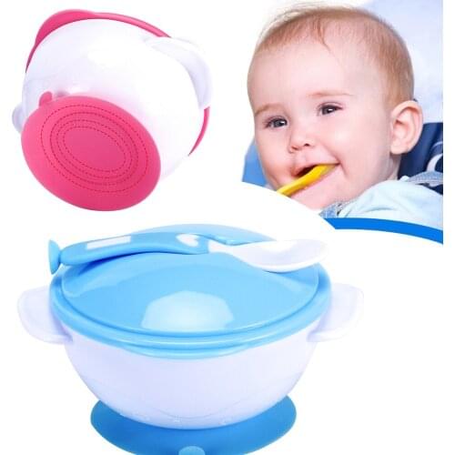2pcs/set baby sucker bowl learning plate child safety silicone tableware auxiliary bowl spoon feeding baby training plate