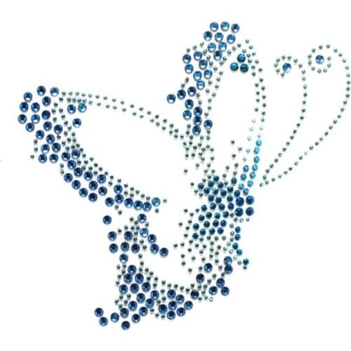 2pc/lot Butterfly hot fix rhinestone transfer motifs iron on transfer design rhinestone applique patch for shirt