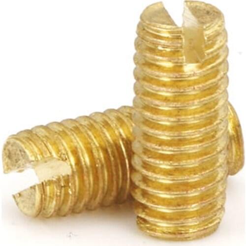 20pcs M5 brass one word flat end grups screws Slotted tight top wire bolts brassiness headless grup screw bolt 5mm-12mm long