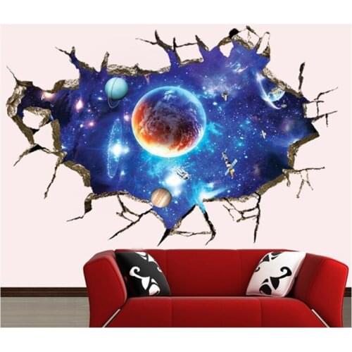 1PCS 3D Breaking Out Space Planet Wall Sticker For Ceiling Decor Home Decoration Bedroom Living Room Home Office Decor boy gift