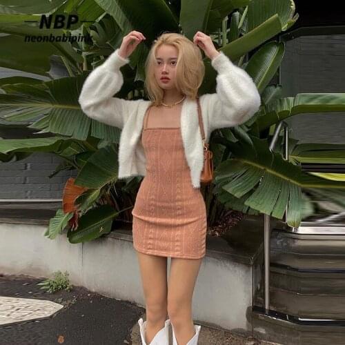 NEONBABIPINK White Soft Knitted Cropped Sweaters Cardigans Fairy Grunge Long Sleeve Outwear Autumn Winter Clothes Women N84-EZ30