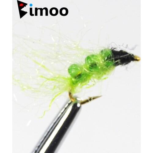 Bimoo Glass Bead Caddis Larva Pupa Nymph Fishing Flies Trout Fishing Bait Lures Hegene Size #14 Green & Orange Color