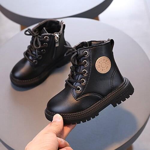 Toddler Infant Baby Kids Boys Girls Rubber Boots Winter Autumn Children Warm Lace-Up Non-slip Leather Boots Shoes Sneakers#g4